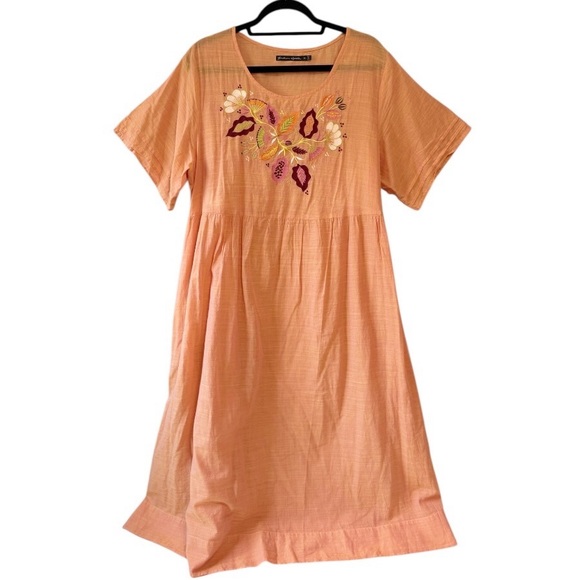 Gudrun Sjoden Dresses & Skirts - Gudrun Sjoden 100% Cotton Embroidered Short Sleeve Dress with Pockets Orange XL